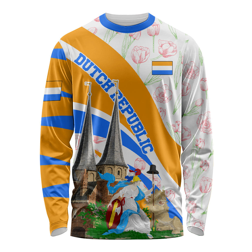Dutch Republic Netherlands Long Sleeve Shirt Patriotism Vintage Heraldic Crest Floral Tulip