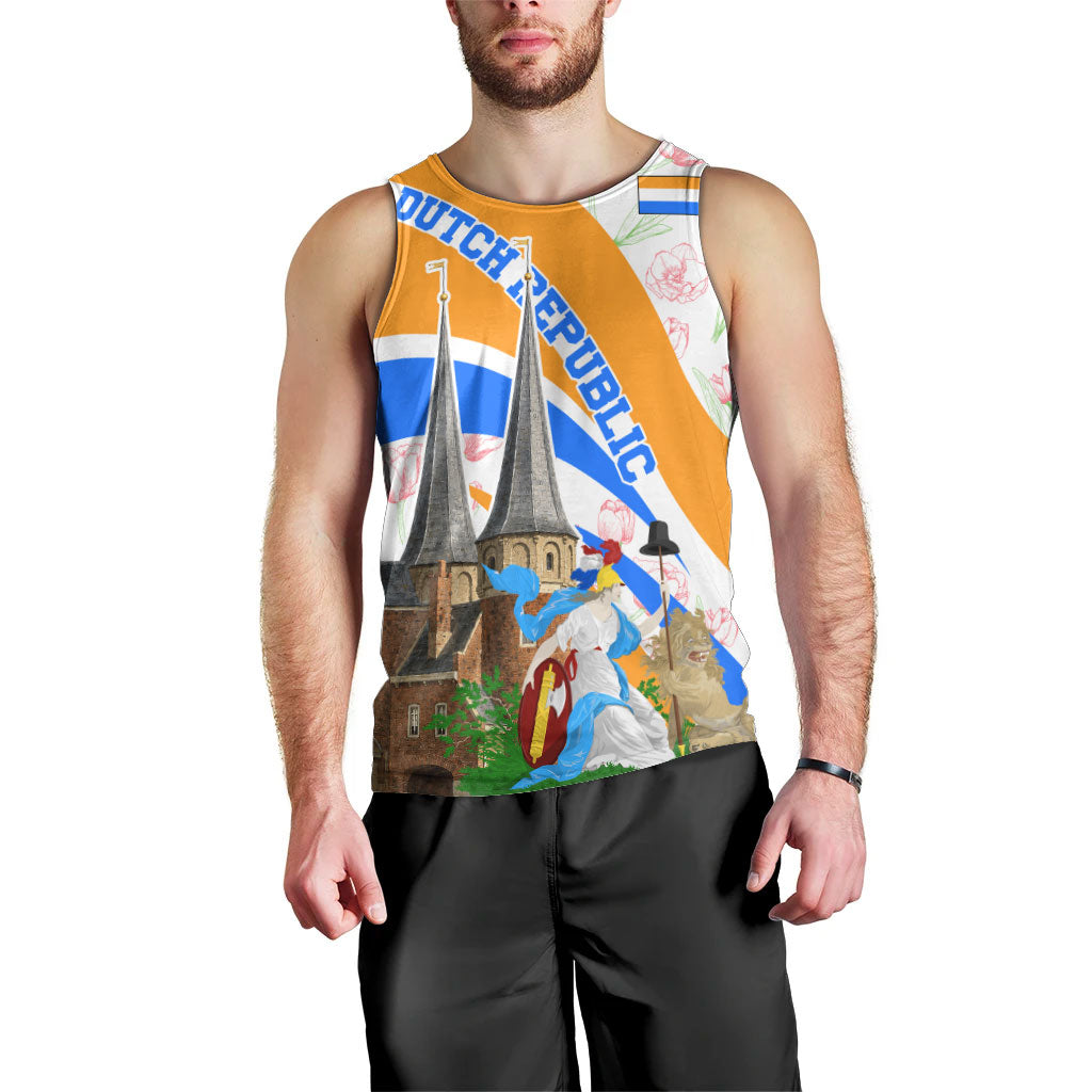 Dutch Republic Netherlands Men Tank Top Patriotism Vintage Heraldic Crest Floral Tulip
