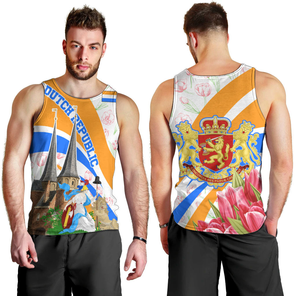 Dutch Republic Netherlands Men Tank Top Patriotism Vintage Heraldic Crest Floral Tulip