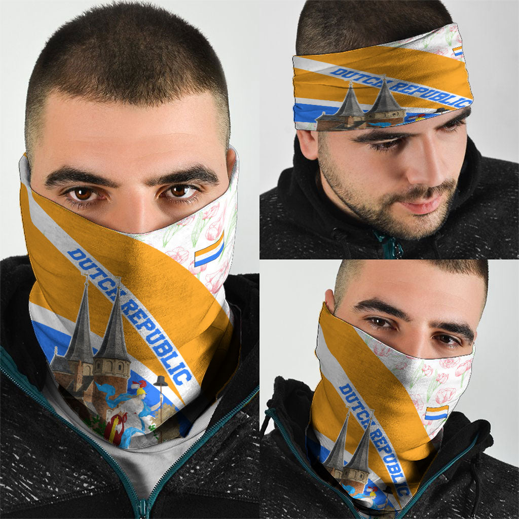 Dutch Republic Netherlands Neck Gaiter Patriotism Vintage Heraldic Crest Floral Tulip