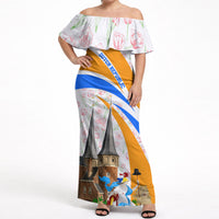 Dutch Republic Netherlands Off Shoulder Maxi Dress Patriotism Vintage Heraldic Crest Floral Tulip