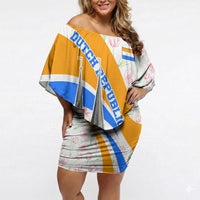 Dutch Republic Netherlands Off Shoulder Short Dress Patriotism Vintage Heraldic Crest Floral Tulip