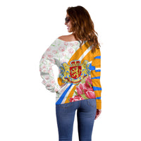 Dutch Republic Netherlands Off Shoulder Sweater Patriotism Vintage Heraldic Crest Floral Tulip