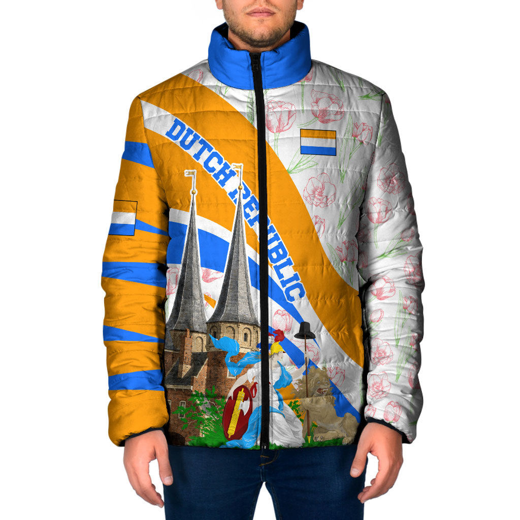Dutch Republic Netherlands Padded Jacket Patriotism Vintage Heraldic Crest Floral Tulip