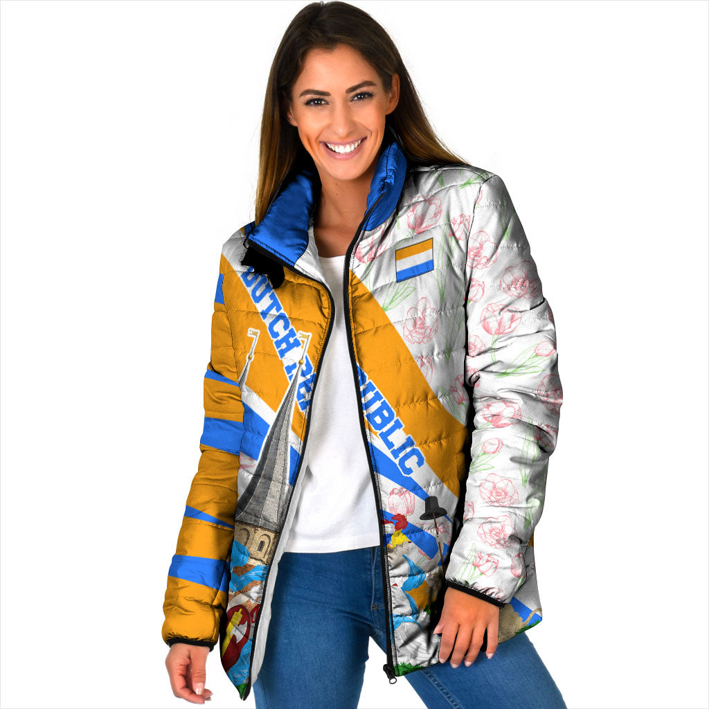Dutch Republic Netherlands Padded Jacket Patriotism Vintage Heraldic Crest Floral Tulip
