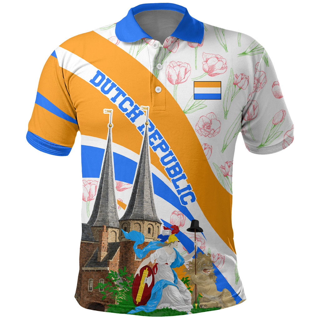 Dutch Republic Netherlands Polo Shirt Patriotism Vintage Heraldic Crest Floral Tulip