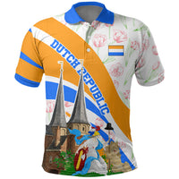Dutch Republic Netherlands Polo Shirt Patriotism Vintage Heraldic Crest Floral Tulip
