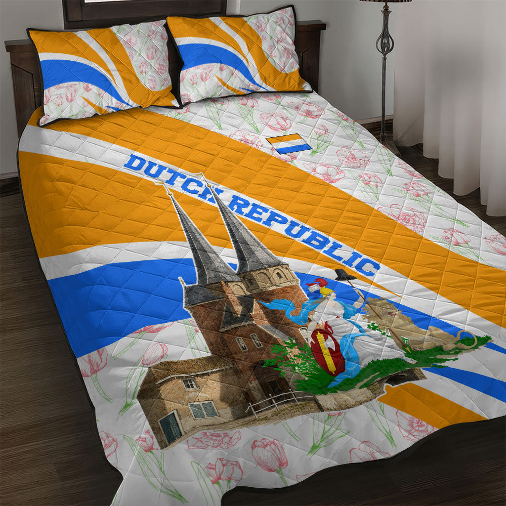 Dutch Republic Netherlands Quilt Bed Set Patriotism Vintage Heraldic Crest Floral Tulip