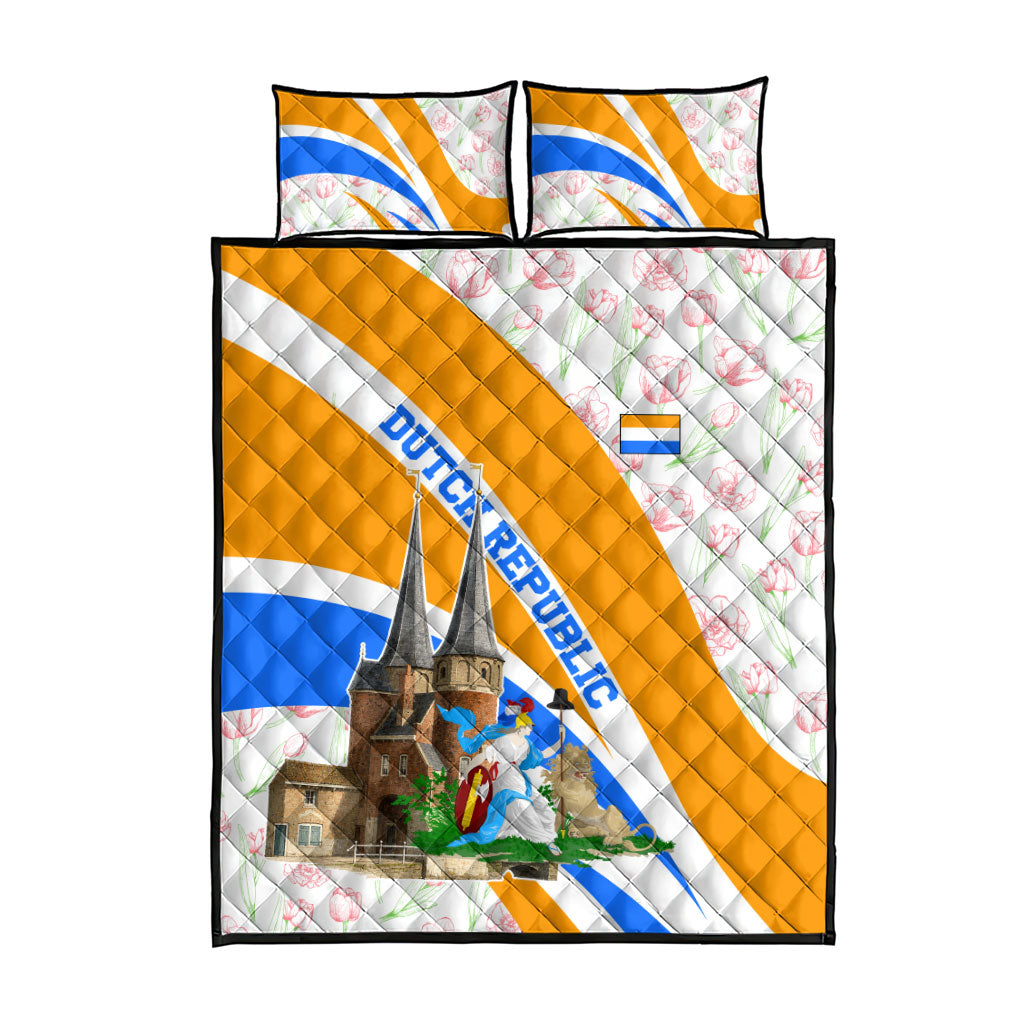 Dutch Republic Netherlands Quilt Bed Set Patriotism Vintage Heraldic Crest Floral Tulip