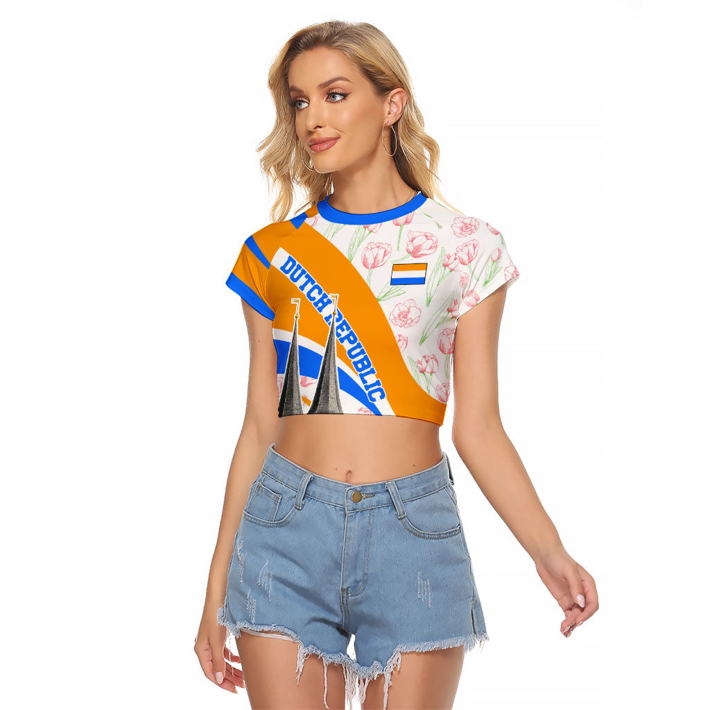 Dutch Republic Netherlands Raglan Cropped T Shirt Patriotism Vintage Heraldic Crest Floral Tulip