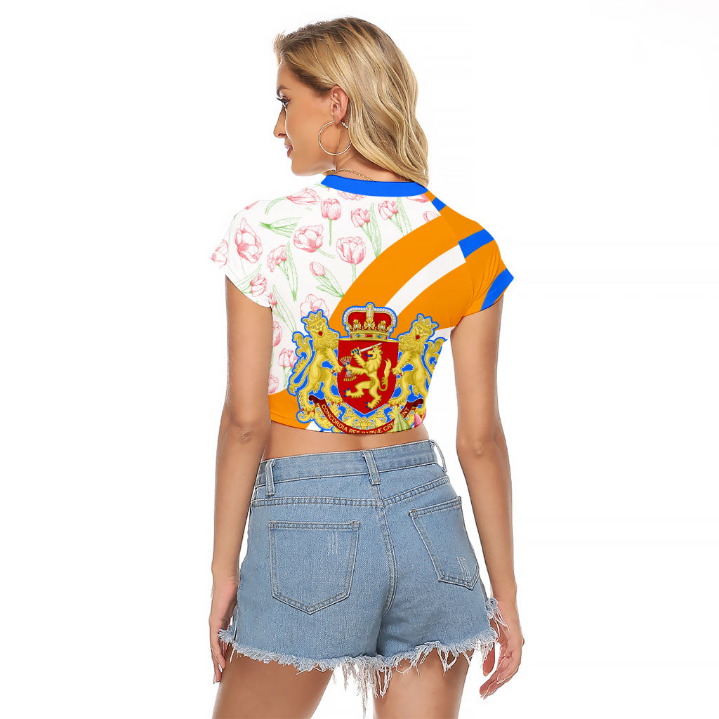 Dutch Republic Netherlands Raglan Cropped T Shirt Patriotism Vintage Heraldic Crest Floral Tulip