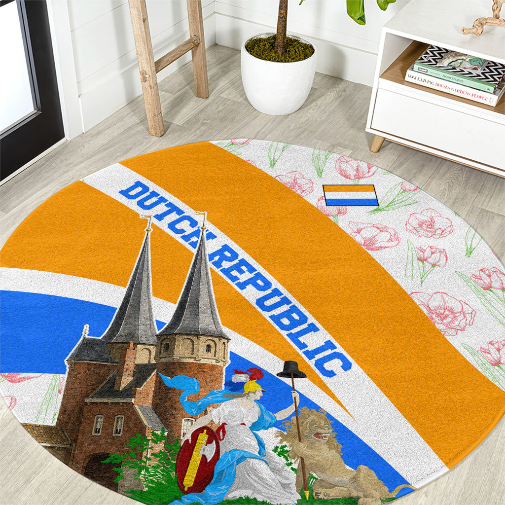 Dutch Republic Netherlands Round Carpet Patriotism Vintage Heraldic Crest Floral Tulip