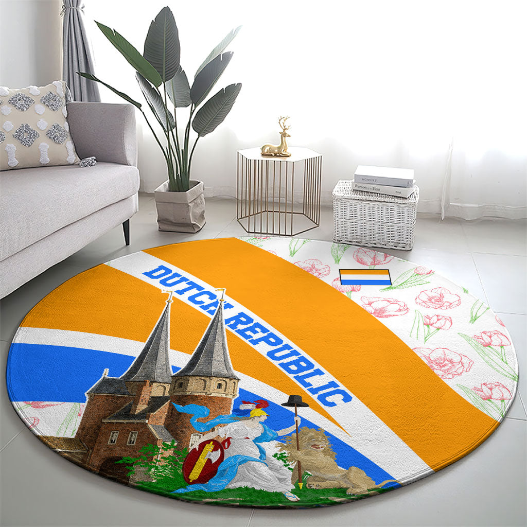 Dutch Republic Netherlands Round Carpet Patriotism Vintage Heraldic Crest Floral Tulip