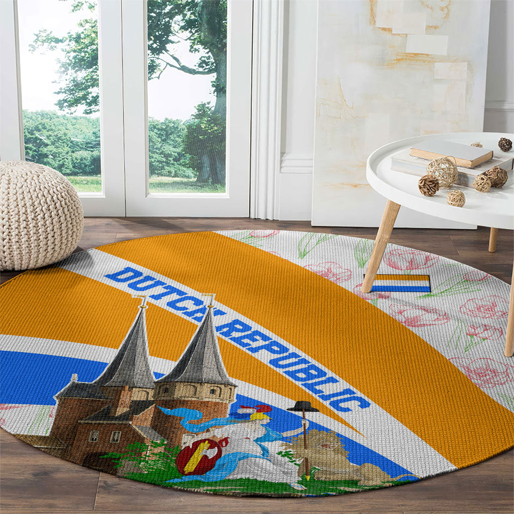 Dutch Republic Netherlands Round Carpet Patriotism Vintage Heraldic Crest Floral Tulip