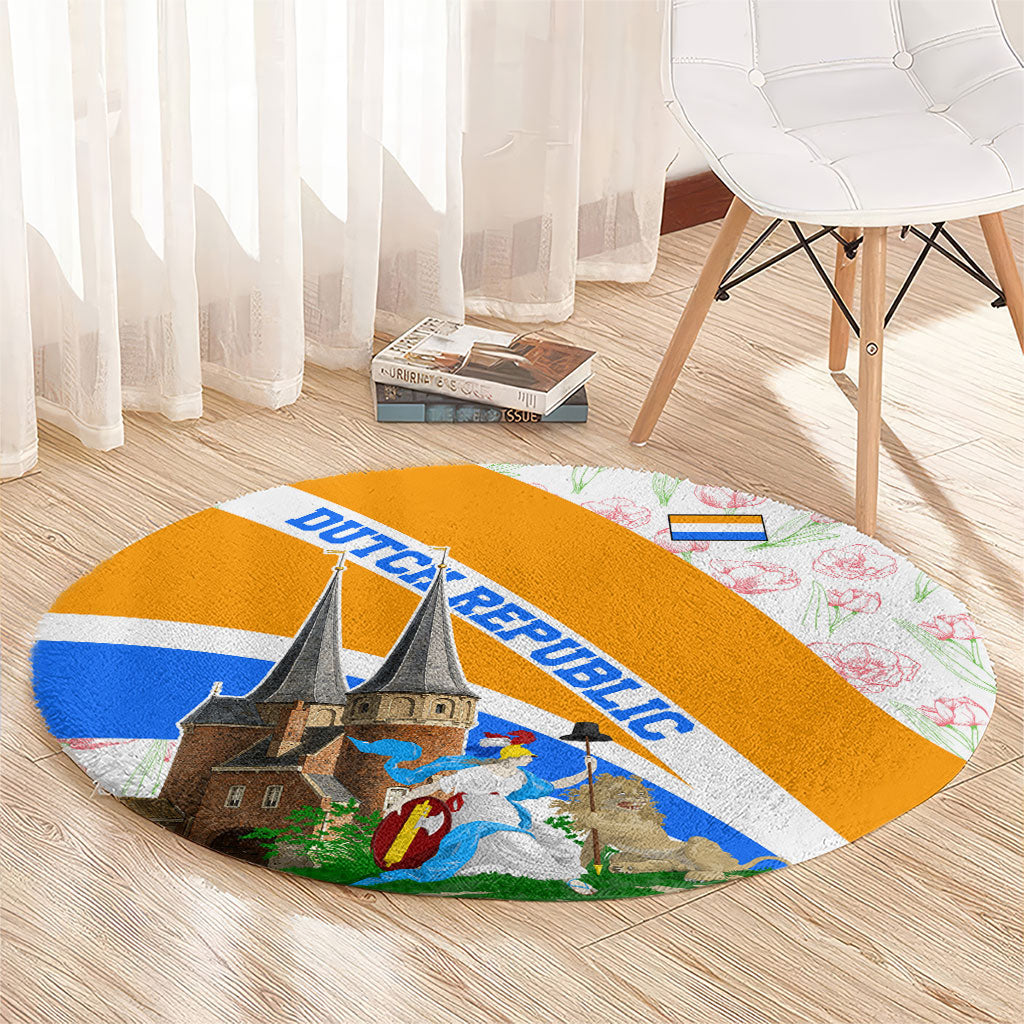 Dutch Republic Netherlands Round Carpet Patriotism Vintage Heraldic Crest Floral Tulip