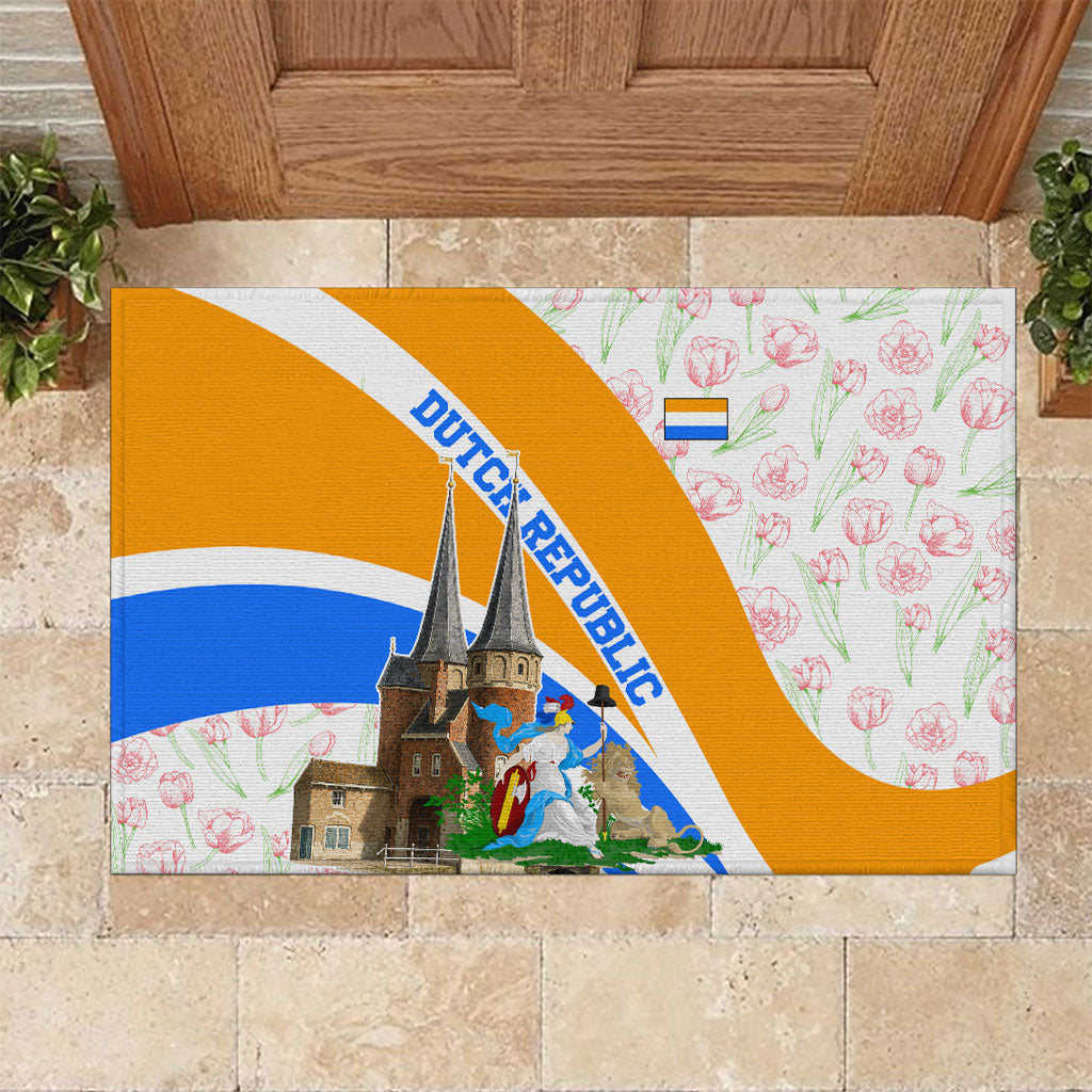 Dutch Republic Netherlands Rubber Doormat Patriotism Vintage Heraldic Crest Floral Tulip