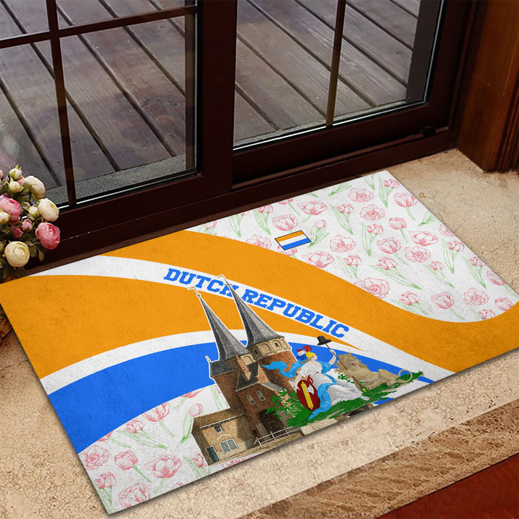 Dutch Republic Netherlands Rubber Doormat Patriotism Vintage Heraldic Crest Floral Tulip