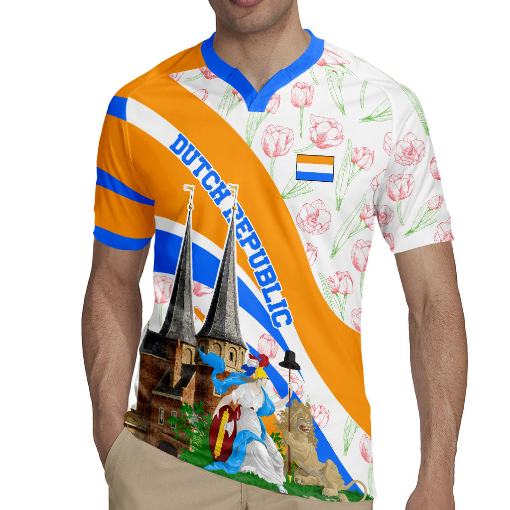 Dutch Republic Netherlands Rugby Jersey Patriotism Vintage Heraldic Crest Floral Tulip