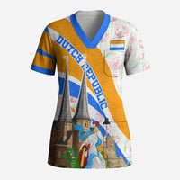 Dutch Republic Netherlands Scrub Top Patriotism Vintage Heraldic Crest Floral Tulip
