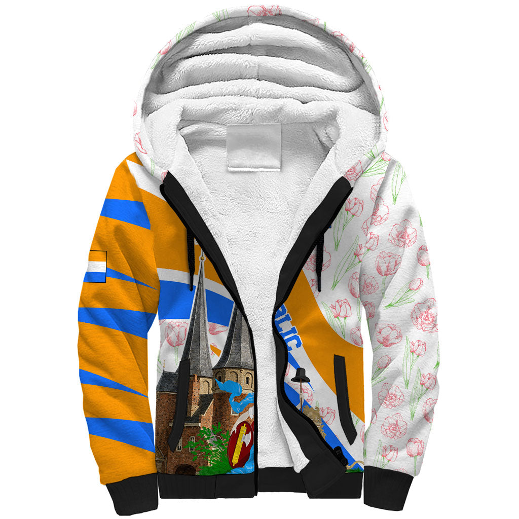 Dutch Republic Netherlands Sherpa Hoodie Patriotism Vintage Heraldic Crest Floral Tulip
