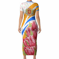 Dutch Republic Netherlands Short Sleeve Bodycon Dress Patriotism Vintage Heraldic Crest Floral Tulip
