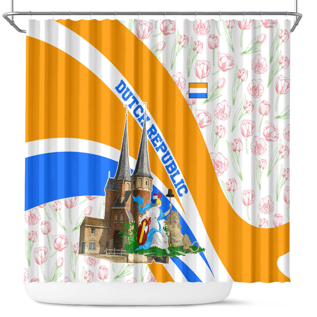 Dutch Republic Netherlands Shower Curtain Patriotism Vintage Heraldic Crest Floral Tulip