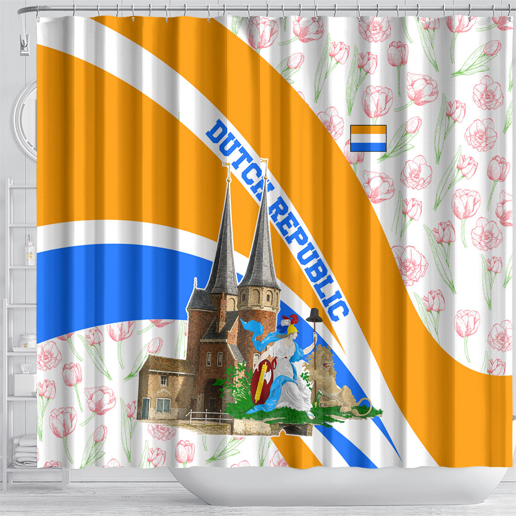 Dutch Republic Netherlands Shower Curtain Patriotism Vintage Heraldic Crest Floral Tulip
