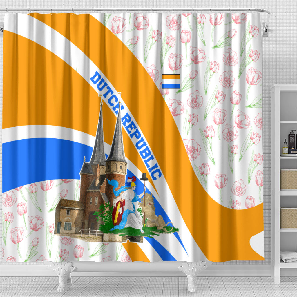 Dutch Republic Netherlands Shower Curtain Patriotism Vintage Heraldic Crest Floral Tulip