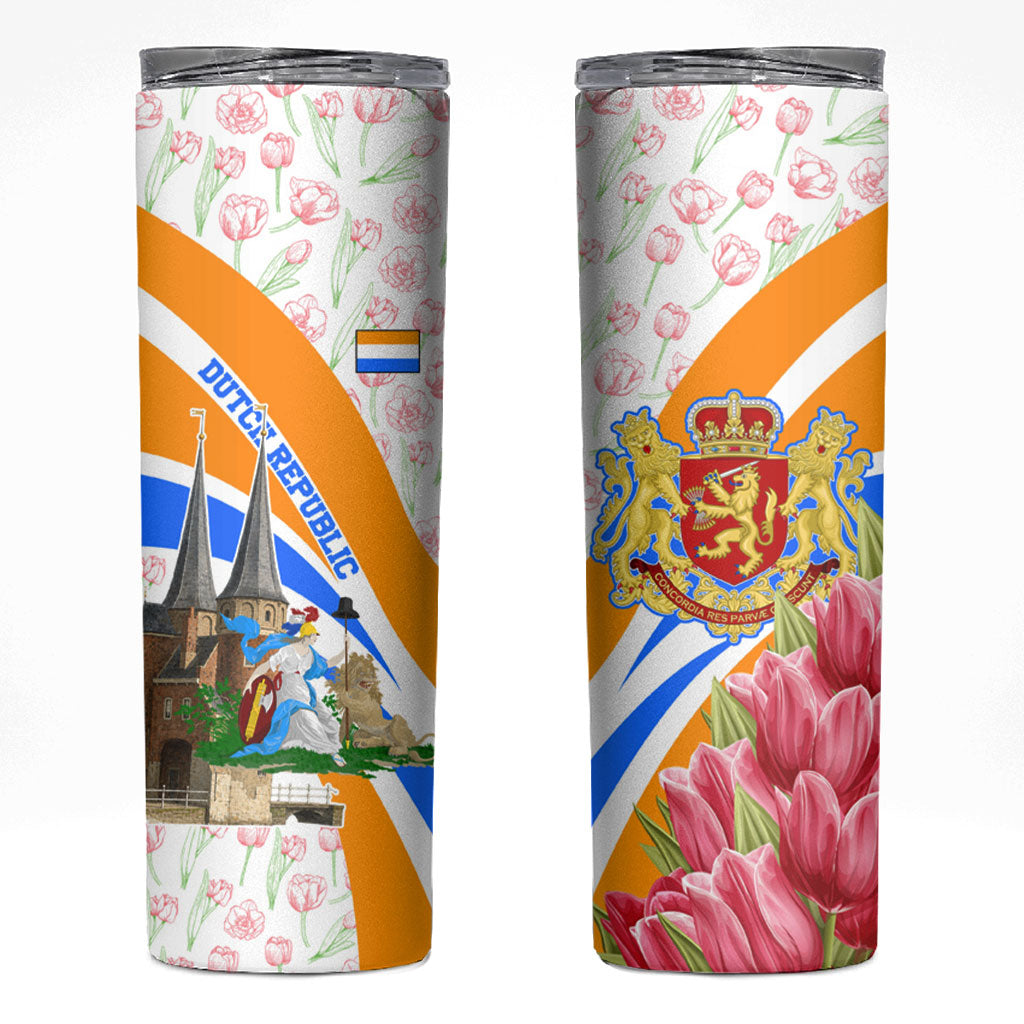 Dutch Republic Netherlands Skinny Tumbler Patriotism Vintage Heraldic Crest Floral Tulip