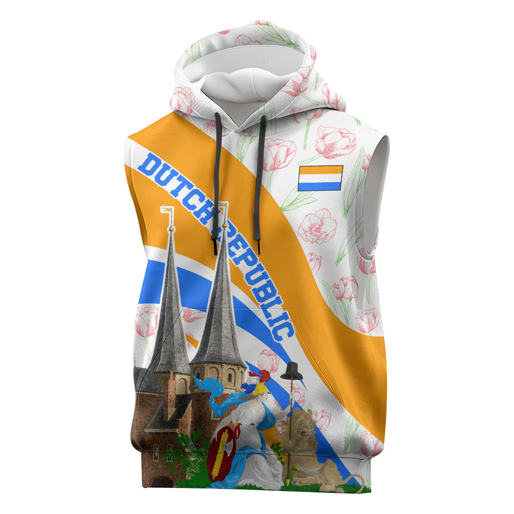 Dutch Republic Netherlands Sleeveless Hoodie Patriotism Vintage Heraldic Crest Floral Tulip