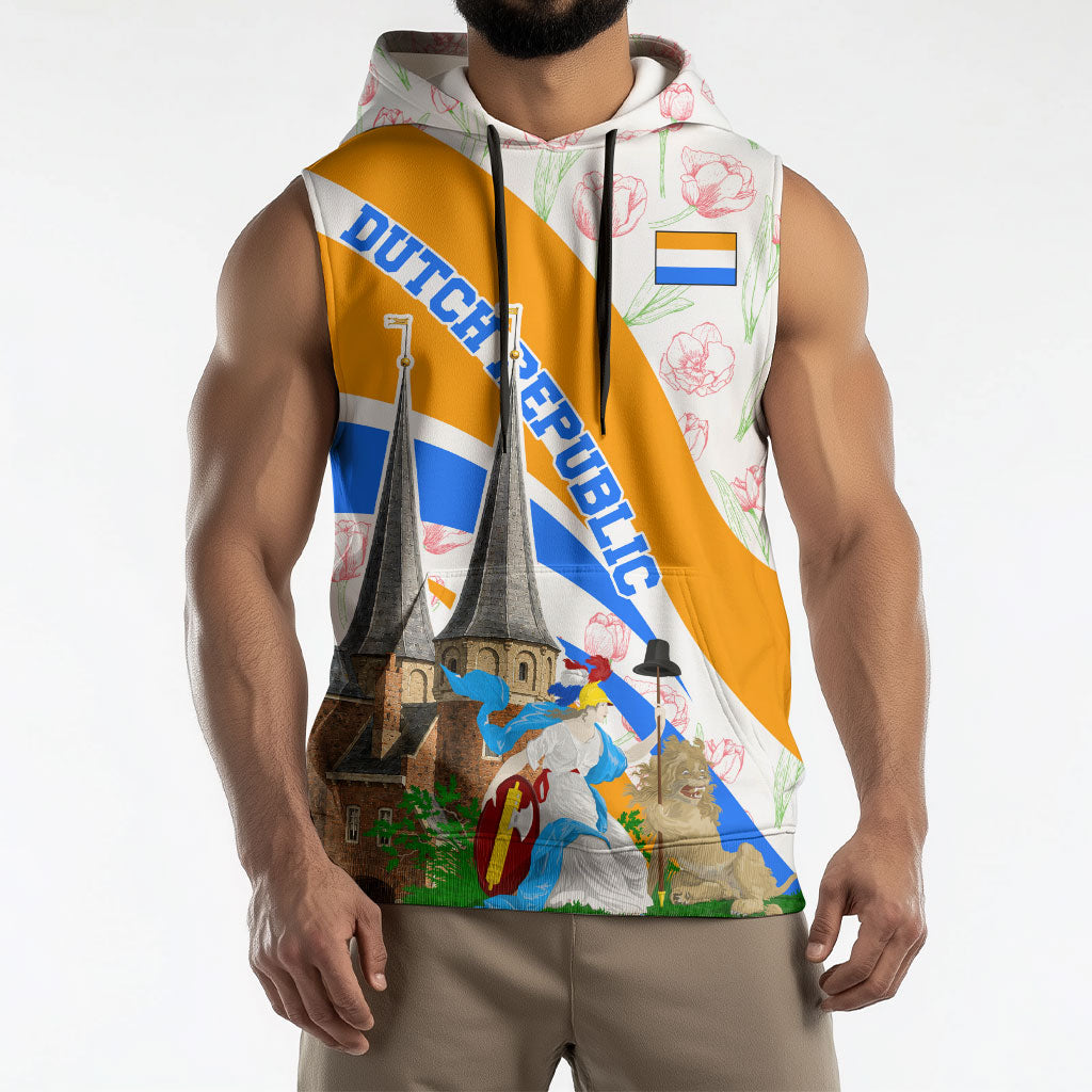Dutch Republic Netherlands Sleeveless Hoodie Patriotism Vintage Heraldic Crest Floral Tulip