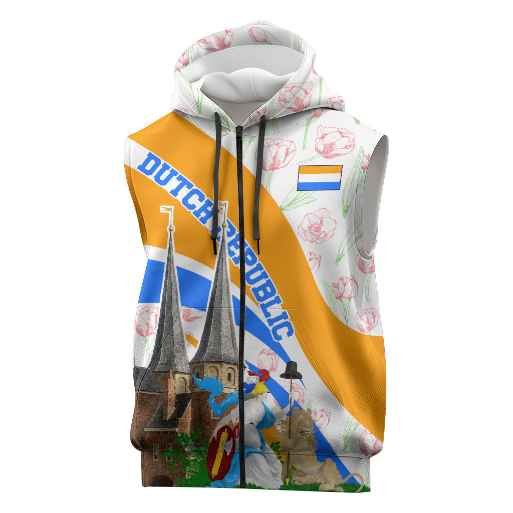 Dutch Republic Netherlands Sleeveless Zip Hoodie Patriotism Vintage Heraldic Crest Floral Tulip
