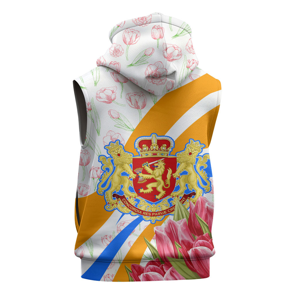 Dutch Republic Netherlands Sleeveless Zip Hoodie Patriotism Vintage Heraldic Crest Floral Tulip
