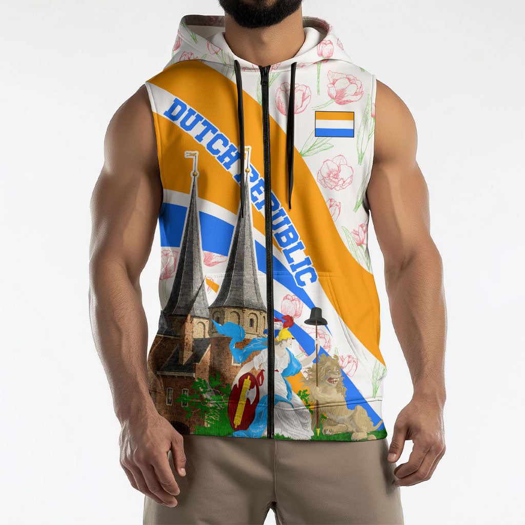 Dutch Republic Netherlands Sleeveless Zip Hoodie Patriotism Vintage Heraldic Crest Floral Tulip