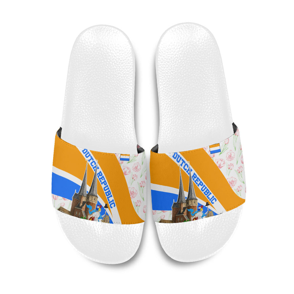 Dutch Republic Netherlands Slide Sandals Patriotism Vintage Heraldic Crest Floral Tulip