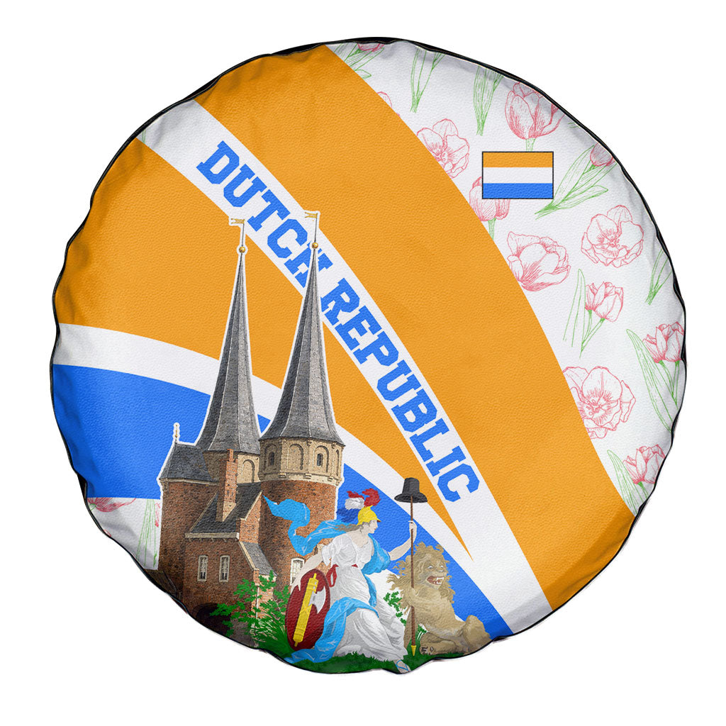 Dutch Republic Netherlands Spare Tire Cover Patriotism Vintage Heraldic Crest Floral Tulip