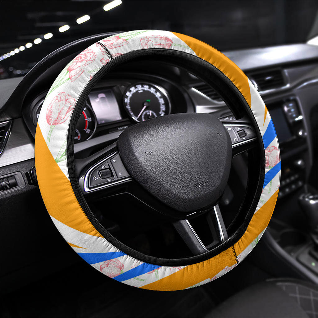 Dutch Republic Netherlands Steering Wheel Cover Patriotism Vintage Heraldic Crest Floral Tulip