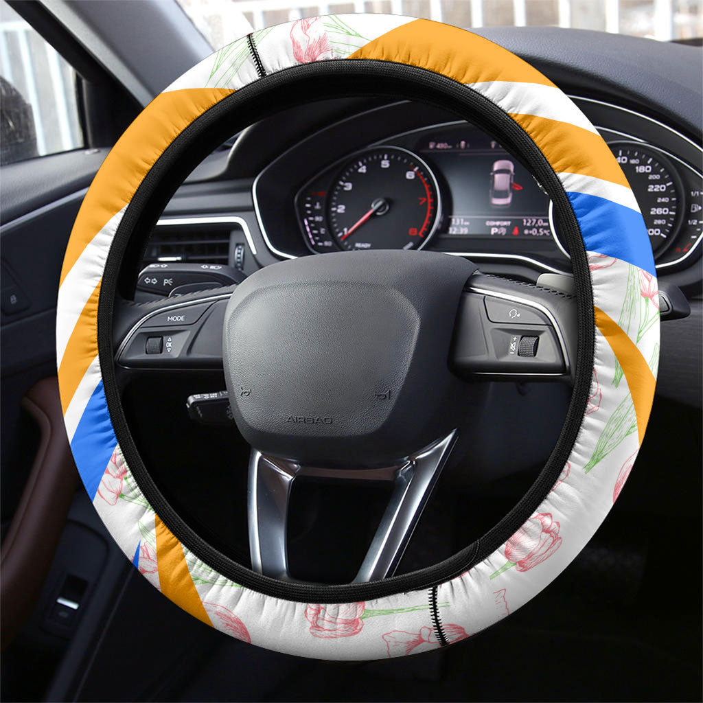 Dutch Republic Netherlands Steering Wheel Cover Patriotism Vintage Heraldic Crest Floral Tulip