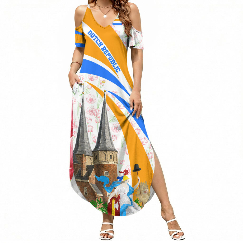 Dutch Republic Netherlands Summer Maxi Dress Patriotism Vintage Heraldic Crest Floral Tulip