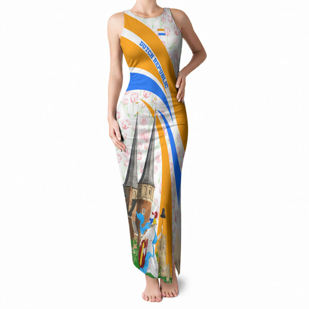 Dutch Republic Netherlands Tank Maxi Dress Patriotism Vintage Heraldic Crest Floral Tulip