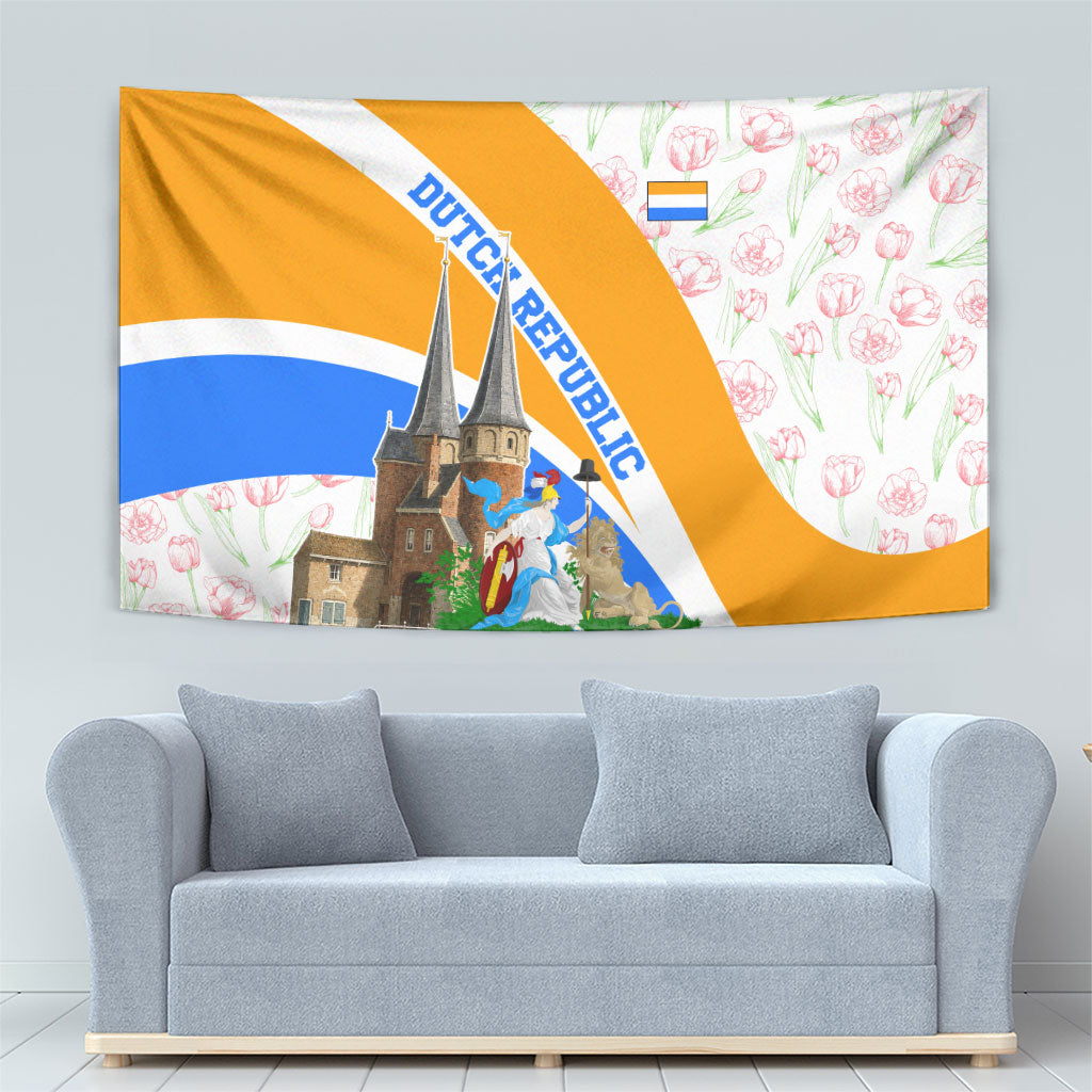 Dutch Republic Netherlands Tapestry Patriotism Vintage Heraldic Crest Floral Tulip