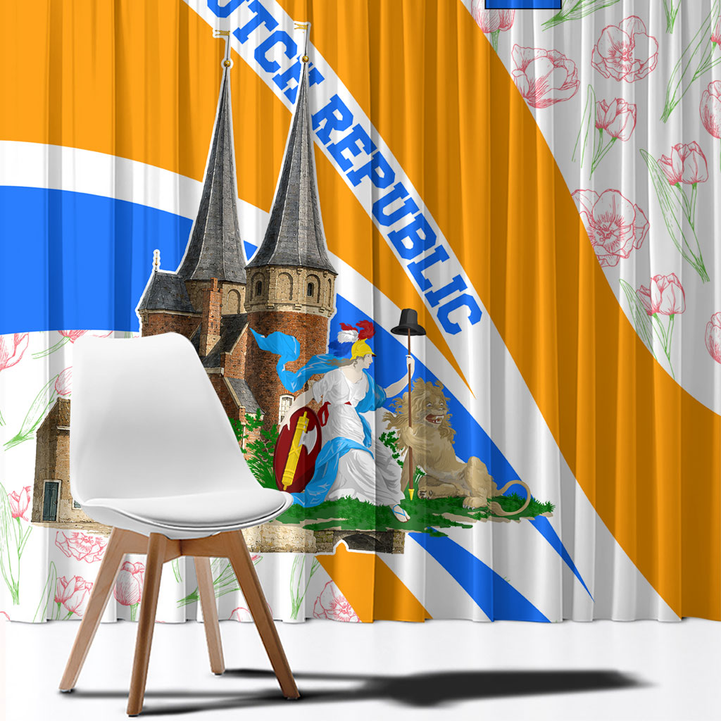 Dutch Republic Netherlands Window Curtain Patriotism Vintage Heraldic Crest Floral Tulip