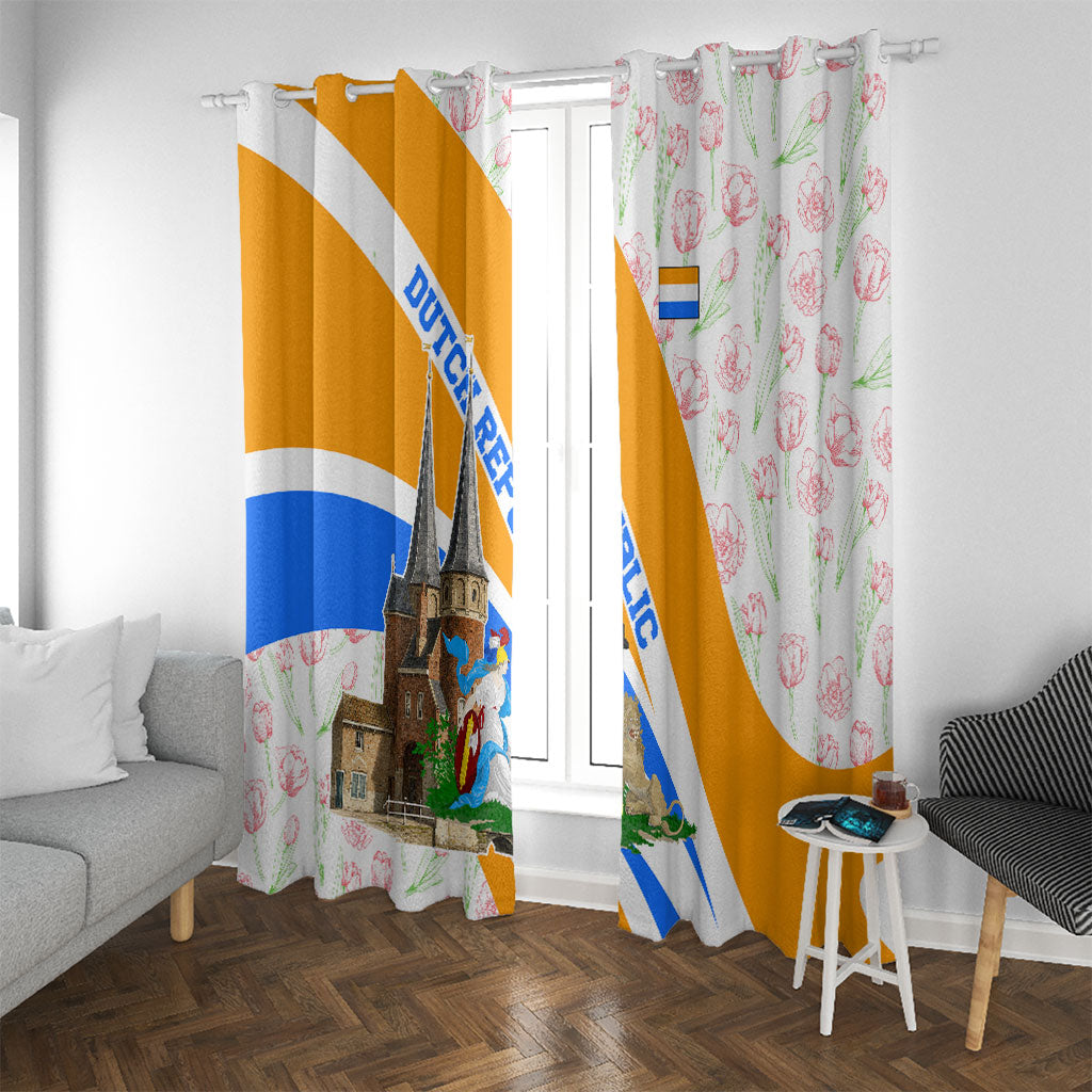 Dutch Republic Netherlands Window Curtain Patriotism Vintage Heraldic Crest Floral Tulip