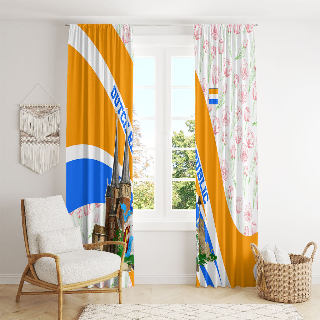 Dutch Republic Netherlands Window Curtain Patriotism Vintage Heraldic Crest Floral Tulip