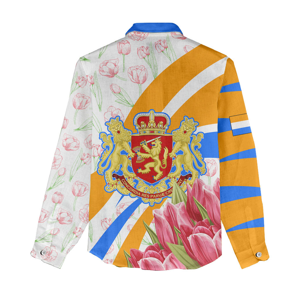 Dutch Republic Netherlands Women Casual Shirt Patriotism Vintage Heraldic Crest Floral Tulip