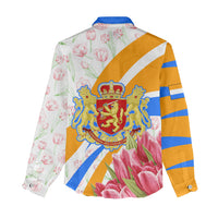 Dutch Republic Netherlands Women Casual Shirt Patriotism Vintage Heraldic Crest Floral Tulip