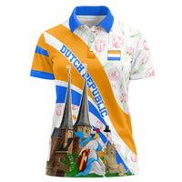 Dutch Republic Netherlands Women Polo Shirt Patriotism Vintage Heraldic Crest Floral Tulip