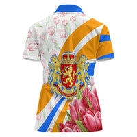 Dutch Republic Netherlands Women Polo Shirt Patriotism Vintage Heraldic Crest Floral Tulip