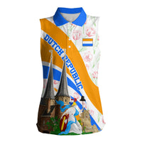 Dutch Republic Netherlands Women Sleeveless Polo Shirt Patriotism Vintage Heraldic Crest Floral Tulip