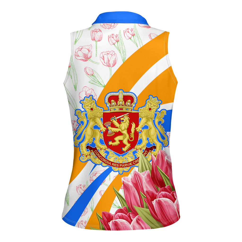 Dutch Republic Netherlands Women Sleeveless Polo Shirt Patriotism Vintage Heraldic Crest Floral Tulip